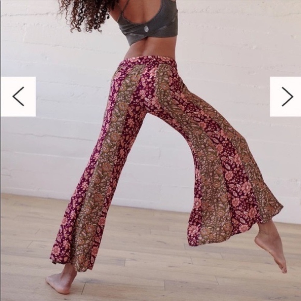 NWOT! Free People Bali Boho flare pants. Color multi reds and greens. Sizes: M,L - Picture 5 of 14